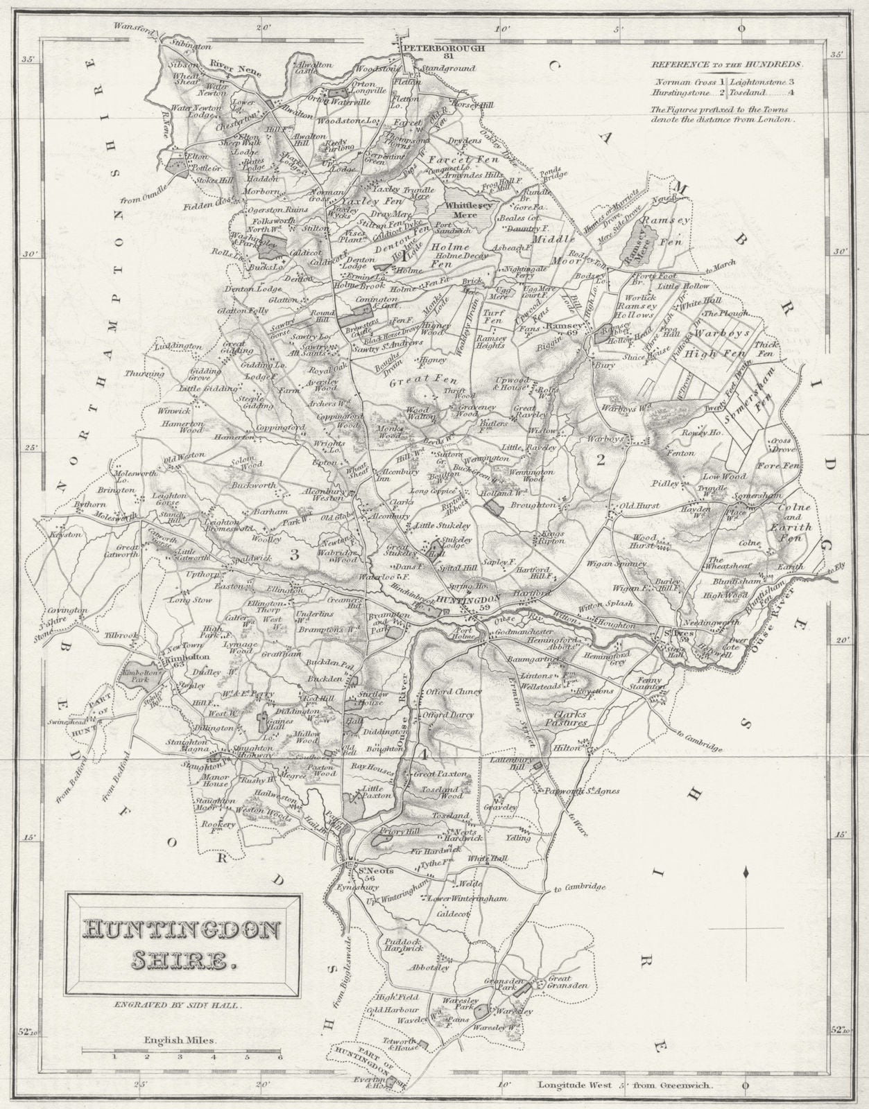 HUNTS. Huntingdonshire. Hall 1831 old antique vintage map plan chart